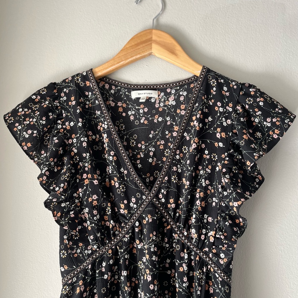 Max Studio Floral Ruffle Midi Dress